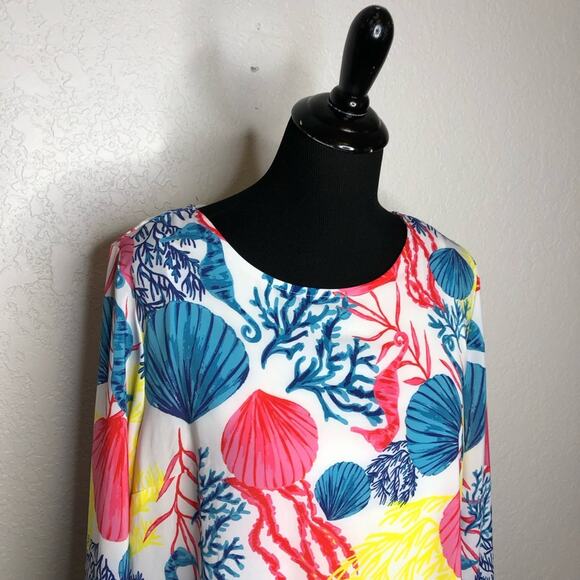 Jason Wu white pink blue yellow seashell coral beach tunic top size Small - Picture 2 of 11